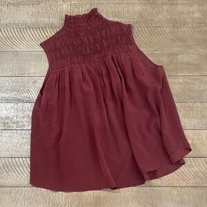 Frame - Sleeveless Smocked High-Neck Top - Deep Wine